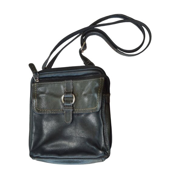 Fossil Black Pebbled Leather Rectangle Crossbody Bag Retro Fall Neutral Boho - Picture 1 of 8